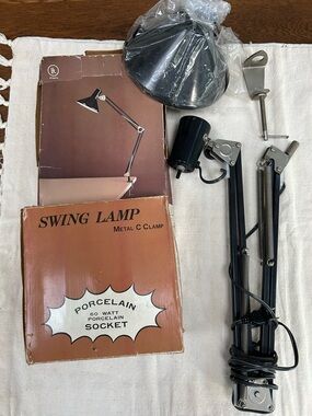 Swing Lamp - Black Metal. Comes w C-clamp, ready to attach to desk, bunk bed.